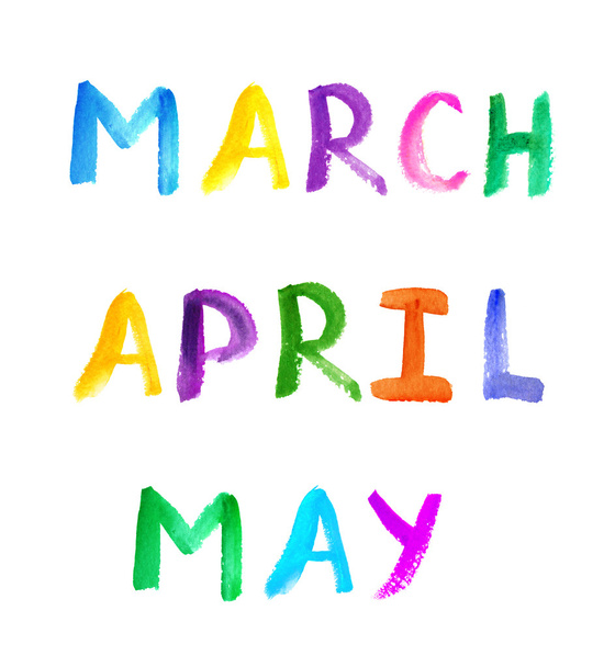 Watercolor painted multicolor calendar spring months - 写真・画像