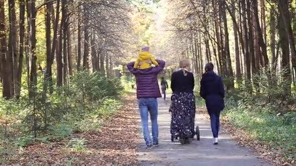 Rodinné procházky podél cesty na podzim - Záběry, video