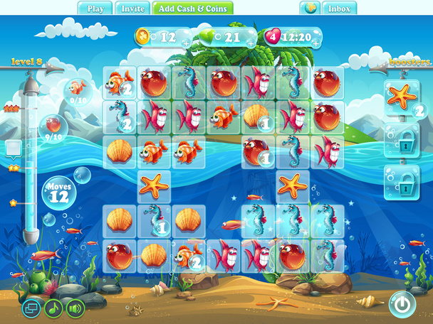 Fish world- playing field for the computer game or web design - Vector, Image