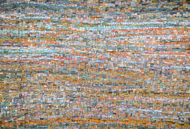 Eski turuncu ve mavi mozaik döşeme arka planı - Fotoğraf, Görsel