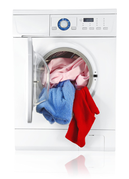 Máquina de lavar roupa com linho
 - Foto, Imagem