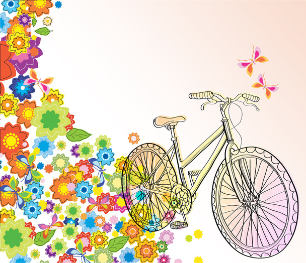 Background with bicycle and beautiful flowers - Vektor, obrázek