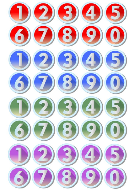 Set of artistic number buttons with frames in metallic silver design in four color variants - red, blue, green, purple, gradient effect. To use in infographic templates, presentation, web - Vector, Image