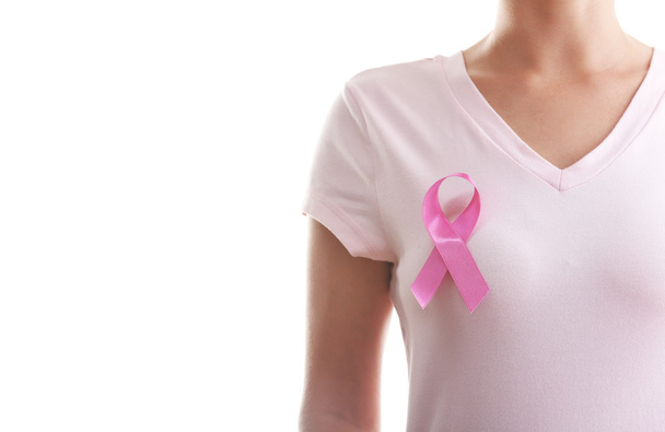 Woman with aids awareness pink ribbon - Φωτογραφία, εικόνα