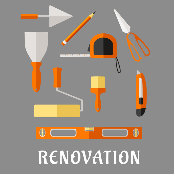 Construction and renovation tools flat icons - Vektör, Görsel