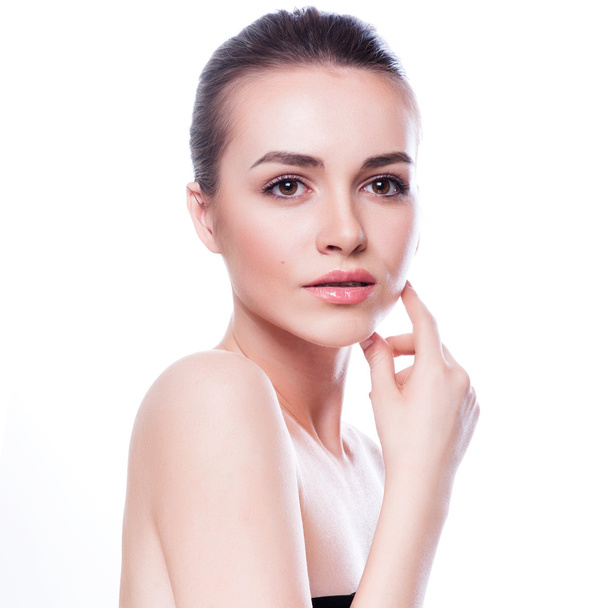 Beautiful face of young adult woman with clean fresh skin - Foto, Imagem