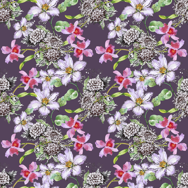 Seamless pattern with garden flowers - Foto, Imagem