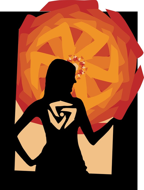 Sylwetka dziewczyny z symbolem na abstrakcyjnym tle - Wektor, obraz