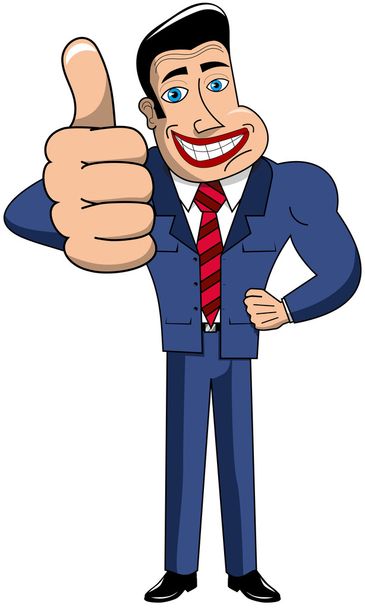 Smiling cartoon businessman with thumb up isolated - Vector, Image