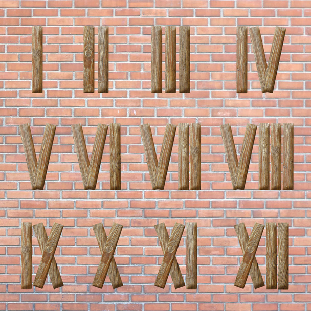 римські цифри, встановлені на фоні цегляної стіни
 - Фото, зображення