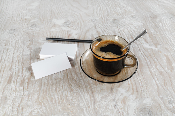 Business cards and coffee - Foto, Imagen