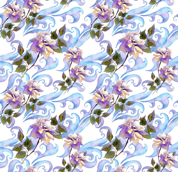 Repeating winter watercolor floral wallpaper - Photo, image