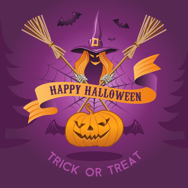 Ilustración de Halloween con bruja
 - Vector, imagen