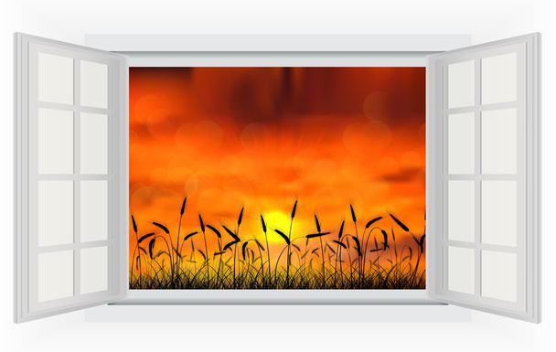 Відкрите вікно захід сонця на тростині на природі
 - Вектор, зображення