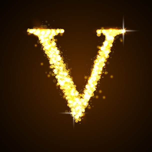 Alphabets V of gold glittering stars - Vektor, Bild