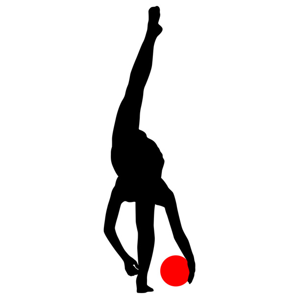 Силуэт девушка гимнастка с мячом. Векторная иллюстрация
 - Вектор,изображение