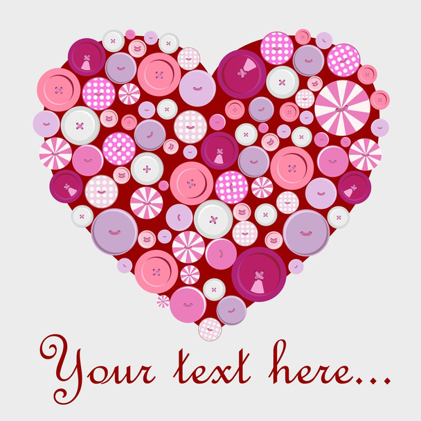Very cute postcard with heart from buttons - Vector, Image