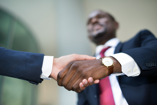 african businessman shaking hands with caucasian one - 写真・画像