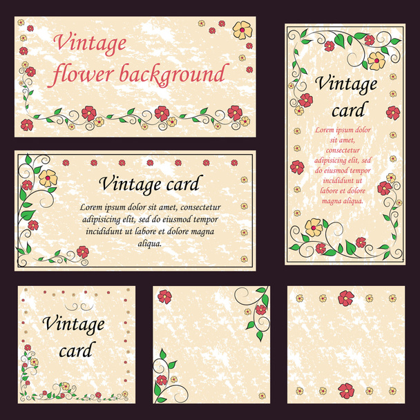 Set of colorful greeting  vintage cards - Вектор,изображение