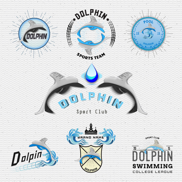 Delfinabzeichen Logos und Etiketten für jede Verwendung - Vektor, Bild