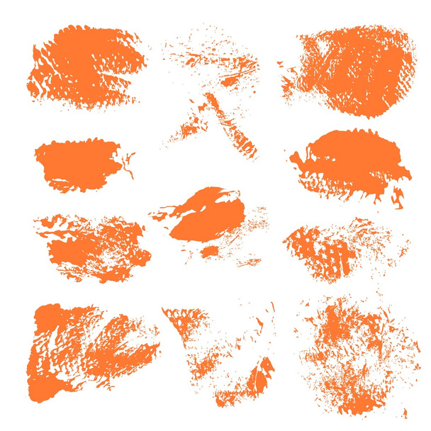 Set de pinceladas secas texturizadas de pintura naranja sobre respaldo blanco
 - Vector, Imagen