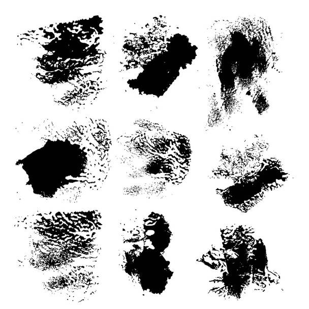Set of vector rough imprints smears black paint on a white backg - Vector, imagen