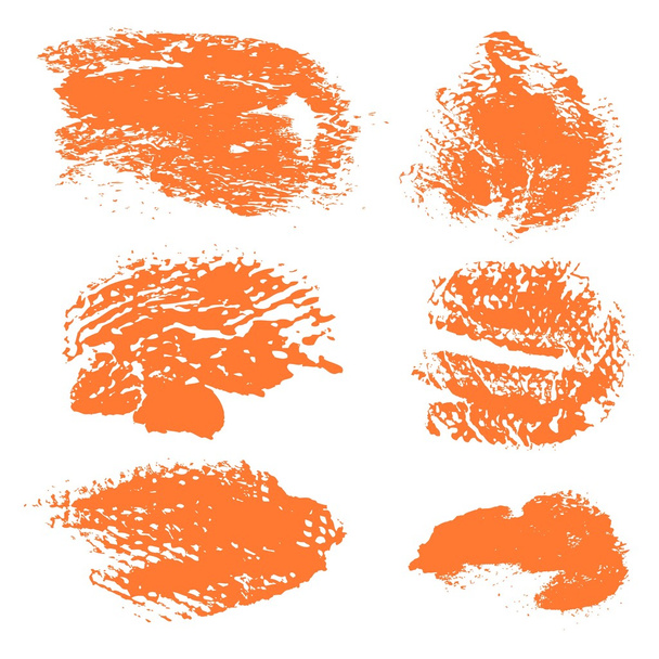 Textured dry brush strokes of orange paint on white background - Vector, Image