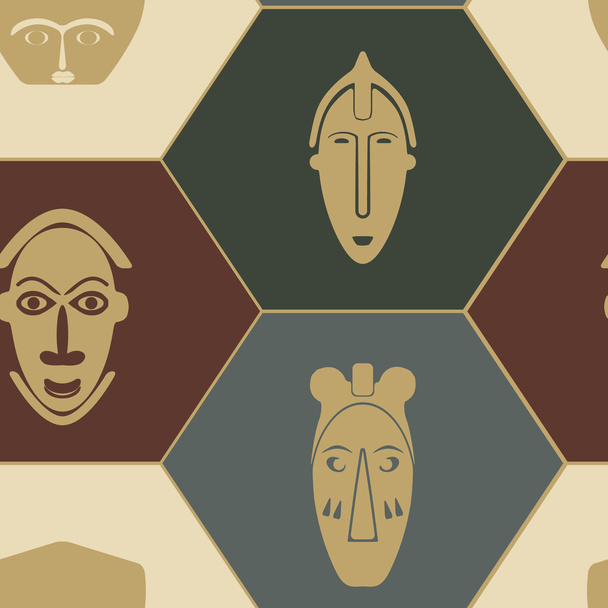 Seamless background with African ritual masks - Vector, Image