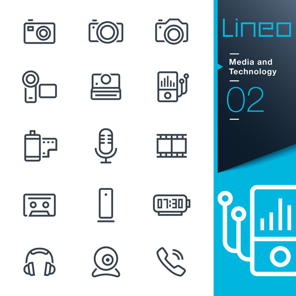 Lineo - Media και τεχνολογία περίγραμμα εικονίδια - Διάνυσμα, εικόνα