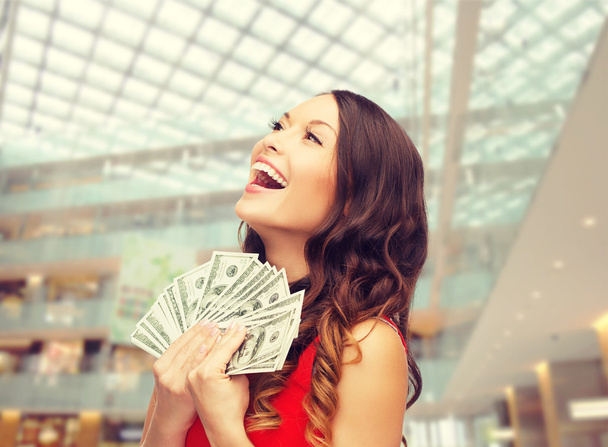 woman in red dress with us dollar money - Photo, Image