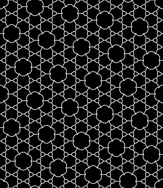 Vektor modern zökkenőmentes geometria minta virágok, fekete-fehér absztrakt geometriai háttérrel, divatos, nyomtatás, fekete-fehér, retro textúra, hippi divat design - Vektor, kép