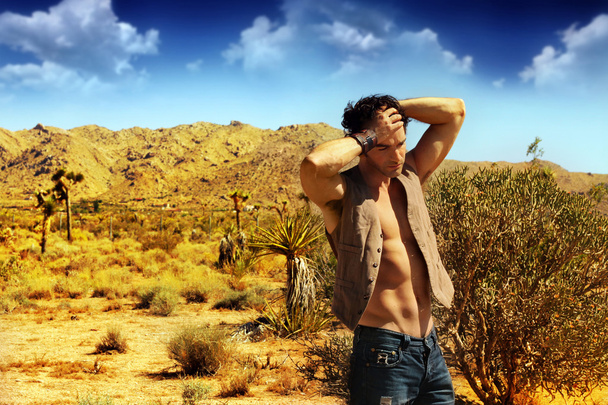 Sexy guy in desert - Photo, Image