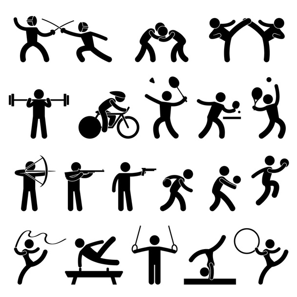 Pittogramma simbolo simbolo icona set sportivo indoor gioco atletico - Vettoriali, immagini