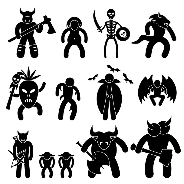 Ókori harcos karakter a gonosz League ikon szimbólum jel piktogram - Vektor, kép