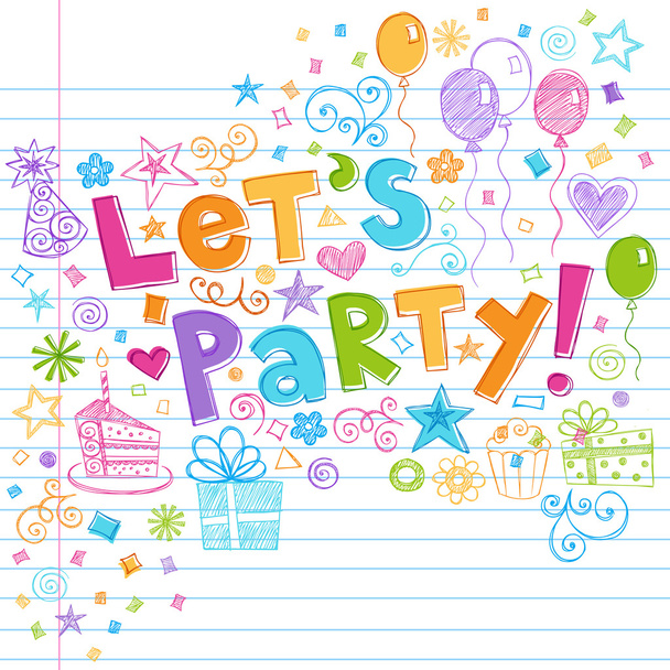 Party alles Gute zum Geburtstag Doodles Vektor Illustration - Vektor, Bild
