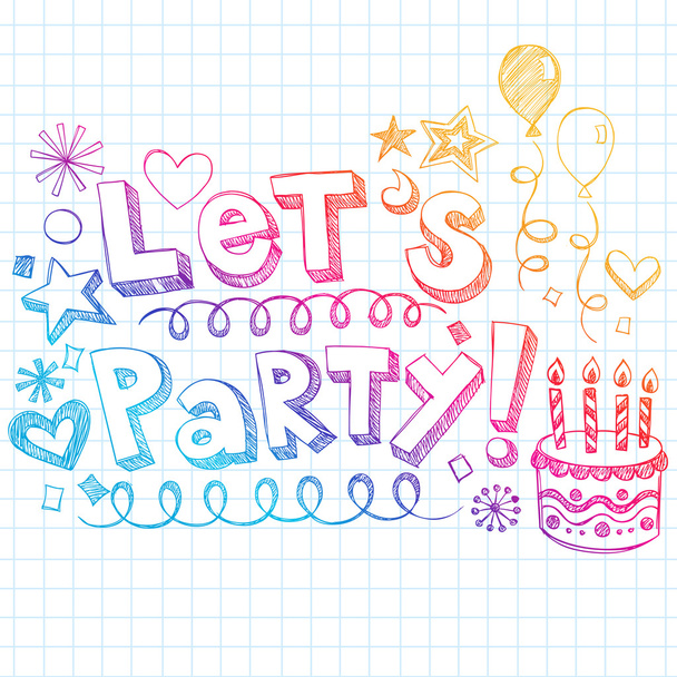 Let 's Party Feliz cumpleaños Doodles Vector Illustration
 - Vector, imagen