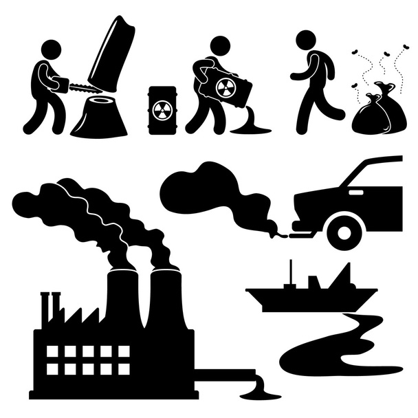 globale verwarmende illegale verontreiniging vernietigen groene omgeving concept pictogram - Vector, afbeelding