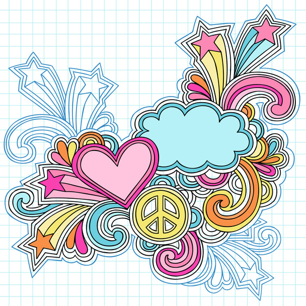 Peace Sign szerelem pszichedelikus Notebook Doodles - Vektor, kép