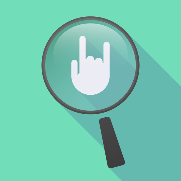 Long shadow magnifier icon with a rocking hand - Vector, Image