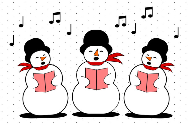 three snowman singing christmas carol - Vector, Image