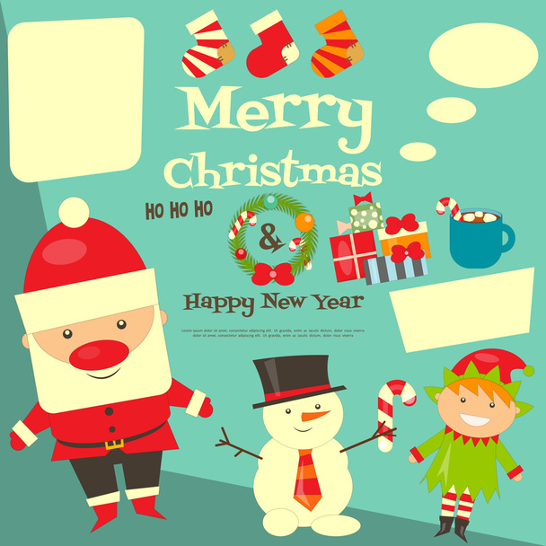 Card with Christmas characters - Vector, Imagen