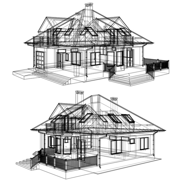 Family House Perspective Vector - Vector, Image