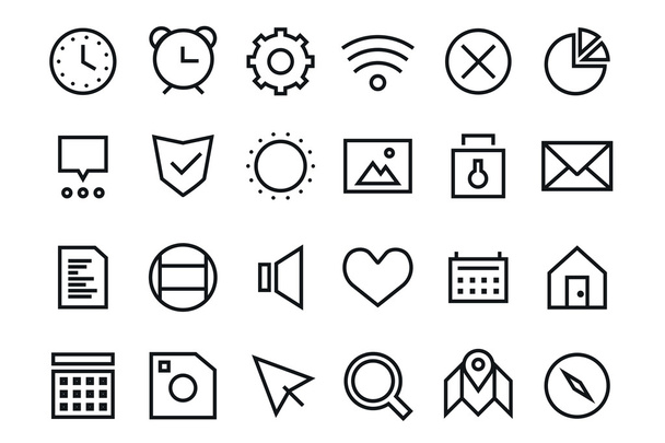Conjunto de iconos en blanco y negro de interfaz de usuario de interfaz de usuario de vector de esquema
 - Vector, Imagen