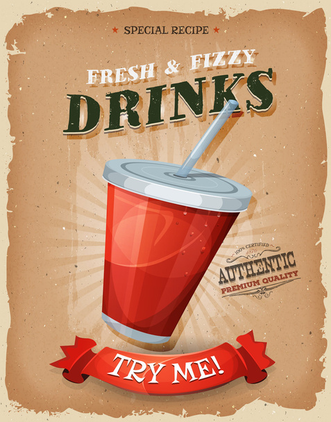 Гранж и винтажные напитки и постер с напитками
 - Вектор,изображение