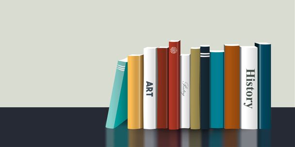 Book shelf. Realistic 3D Vector illustration. Color design. Bookstore indoor. - Vector, Image