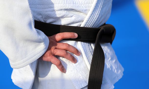 Maestro di Karate con cintura nera e kimono
 - Foto, immagini