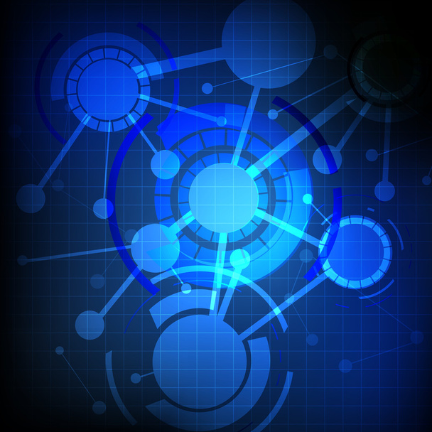 Vector: Abstracte cirkel netwerk op blauwe technologie achtergrond - Vector, afbeelding