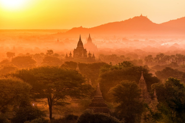 Pagoda landscape at dusk in Bagan - Photo, Image