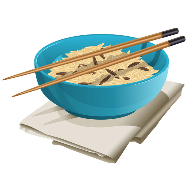 Keramische kom met rijst in het - Vector, afbeelding