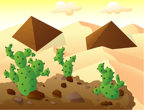 cactus on top of a hill with two pyramids - Vektör, Görsel